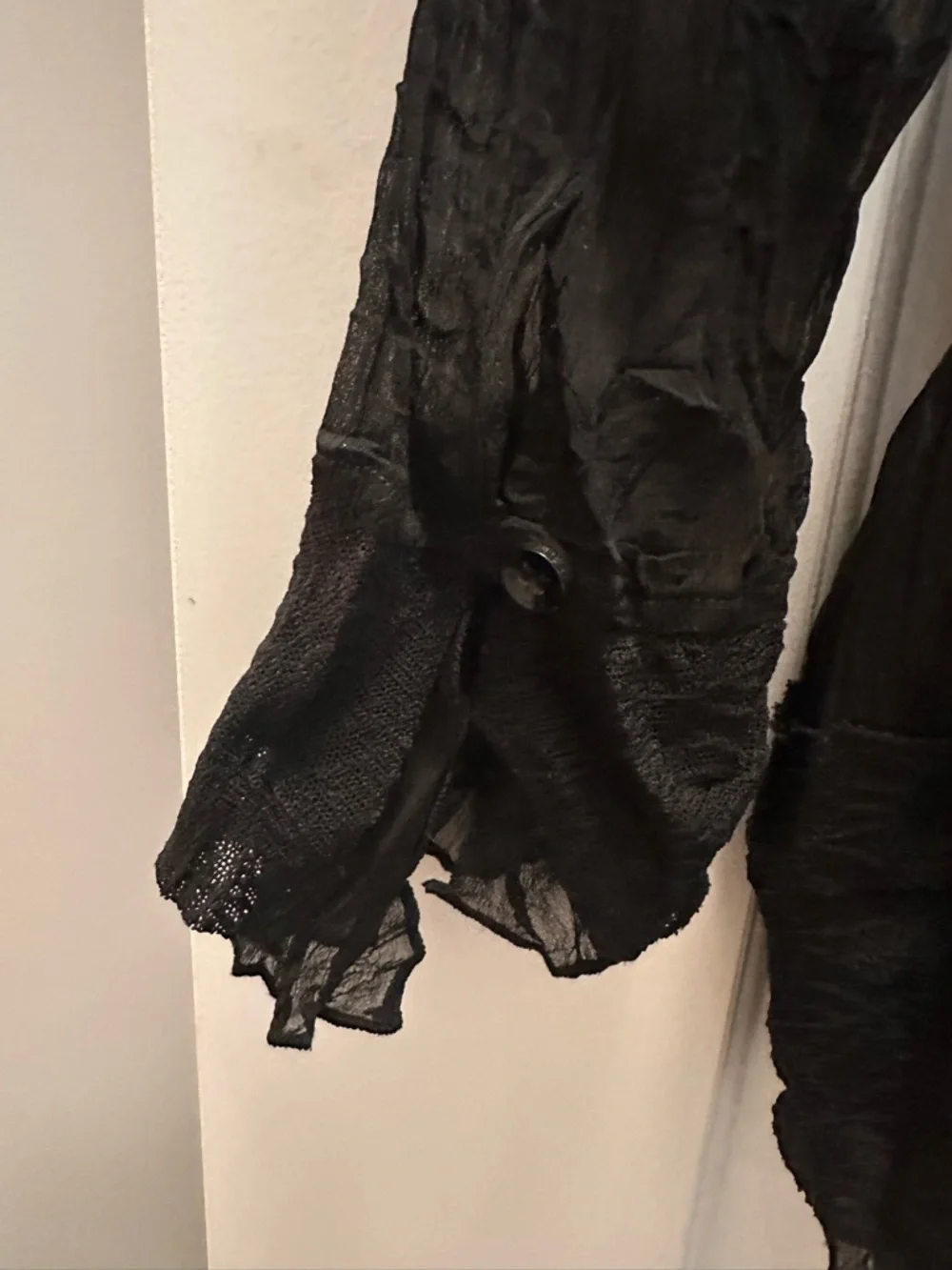 Black Ruffled Sheer Button-Up Blouse - Picture 5 of 5